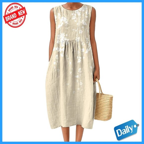 Dresses & Skirts - Sleeveless Midi Dress A-Line Floral Boho Casual Summer Relaxed Fit